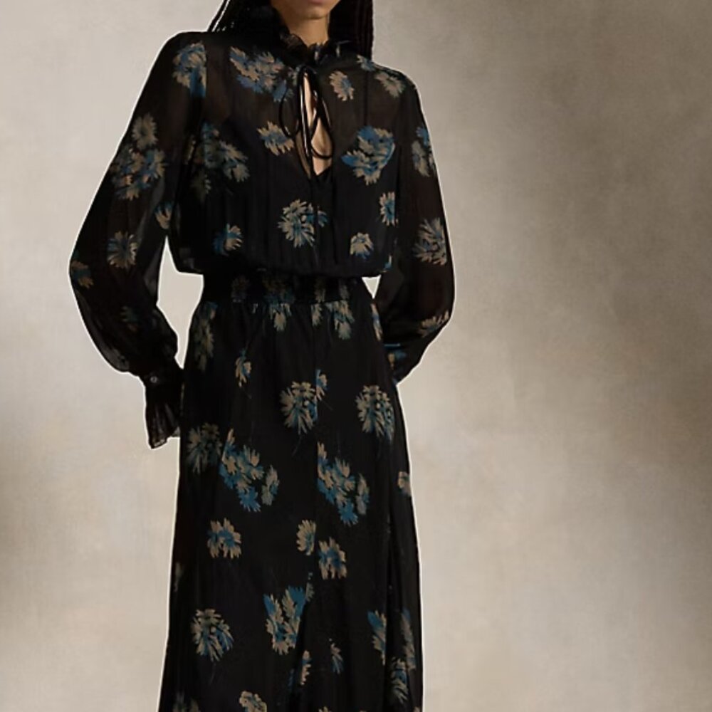 POLO Ralph Lauren Floral Ruffle-Trim Georgette Midi Dress